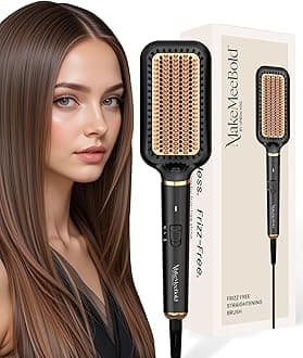 - Makemeebold Make Mee Bold Frizz Free Straightening Brush for Hair | Hair straightener for woman with 73mm Large Paddle Design | Electric Comb for Women | Gifts for woman | PTC Fast Heat-Up (30s) | 2 Heat Settings (180°C & 210°C) | Auto Shut-Off & 360° Swivel Cord