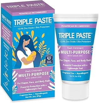 Triple Paste Sheer Zinc Oxide Diaper Rash Ointment, Hypoallergenic Diaper Cream that Rubs in Clear for Less White Mess, 2 oz Tube