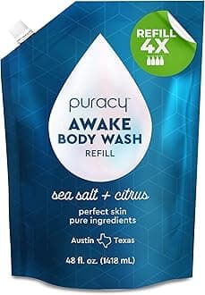 - Puracy Body Wash Refill, Natural Body Wash, 98.6% Pure Plant Ingredients, Moisturizing Shower Gel for Women Men Kids, Body Soap for Dry Sensitive Skin Gently Scented with Citrus & Sea Salt, 48 Oz