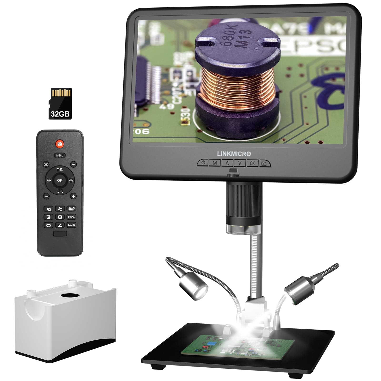 LM210 10.1" LCD Digital Microscope - 260x Soldering Microscope for Adults, Electronics Repair & Coin Magnification - [12.6" Stand] 32G