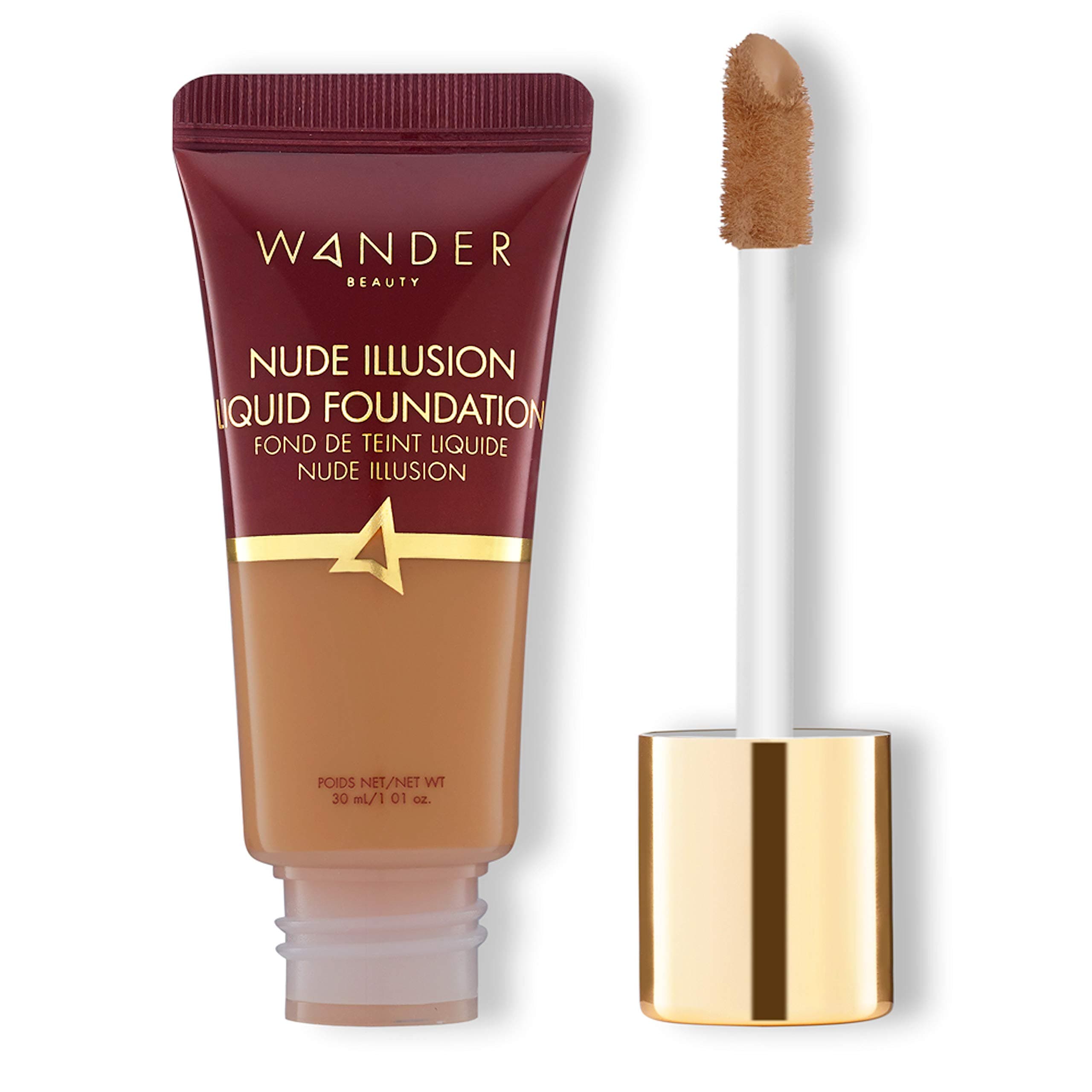 Nude Illusion Liquid Foundation - Rich - Medium to Full Coverage Foundation with Niacinamide & Lotus Extract - Natural Skin Finish - Blurs, Conceals & Contours - Travel-Friendly Tube