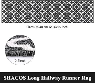 SHACOS Rug Runner Hallway Long 60 x 240 cm Carpet Runner Hallway Non-Slip Corridor Rug Runner Hallway Washable Hallway Runner Long Kitchen Rug Washable Rug Runner for Hallway, Kitchen - Black