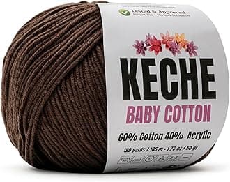 Keche Cotton Yarn, 60% Cotton 40% Acrylic Yarn, Soft Cotton Yarn for Crochet and Knitting, Amigurumi Yarn 1 Skein/Ball 1.76 Oz (50g) / 180 Yrds (165m) - Brown