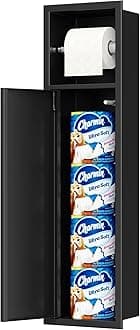 Recessed Toilet Paper Holder, SUS304 Stainless Steel Rustproof Recessed Toilet Paper Holder with Storage Cabinet, in Wall Tissue Paper Holder for Bathroom, Matte Black, 4.7" Depth