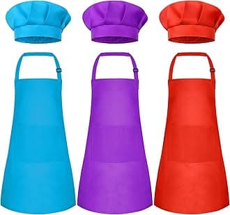 Kids Apron and Chef Hat Set Children Apron Adjustable with 2 Pockets Children Chef Painting for Cooking Baking