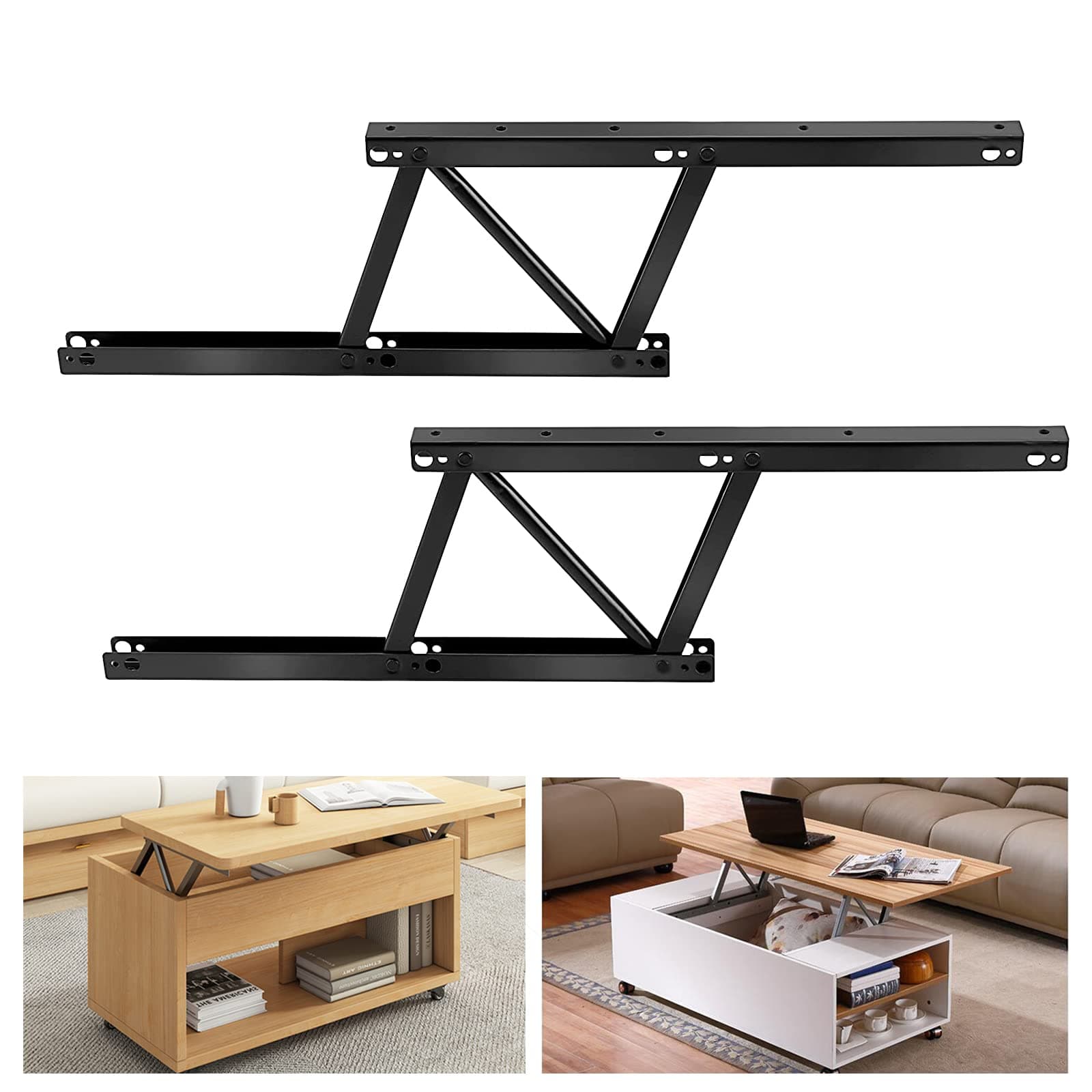 2 Pcs Folding Lift Up Coffee Table Hinge, Hardware Mechanism, Black (Steel)
