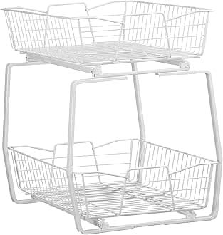 ClosetMaid 14 in. Pull Out Cabinet Organizer, 2 Tier, Heavy Duty, Slide Out Pantry Shelves Drawers for Kitchen, Bathroom, White