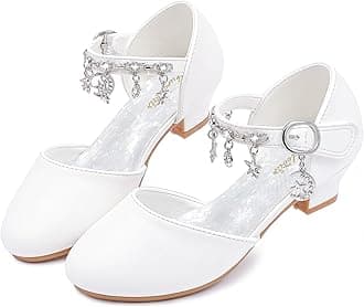 Furdeour Girls Dress Shoes Princess Crystal High Heels Closed Toe Party Wedding Flower Girls Shoes Toddler Little Big Kid