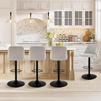 Bar Stools Set of 4, Modern Swivel Bar Chairs, Adjustable Upholstered Barstools Counter Height with Full Backrest for Bar, Dining Room, Kitchen Island, Grey