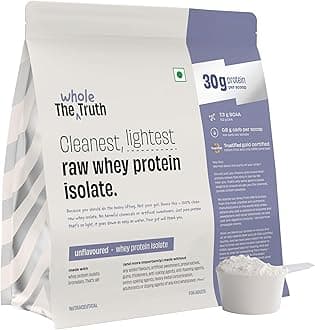 - The Whole Truth Whey Protein Isolate Unflavoured |1 kg (2.2 lbs) | 30g Protein per scoop | 7.3g BCAA | No Adulteration | Improved Strength, Faster Recovery & Muscle Building | Vegetarian
