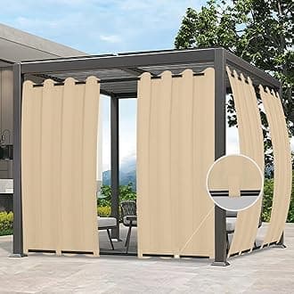 Easy-Going Outdoor Curtains Waterproof Windproof Weatherproof Curtain for Patio, Cabana, Porch, Pergola and Gazebo, Grommet Top and Tab Bottom Drape, 2 Panel, 54x84 inch, Beige