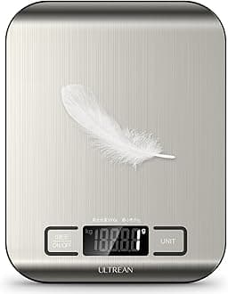 Ultrean Kitchen Scale 5kg Digital Scale Surface Waterproof 1g Unit LCD Display Electronic Measuring Instrument Cooking Baking Dessert Making Lightweight Pouch Drawing Function (Battery Included)