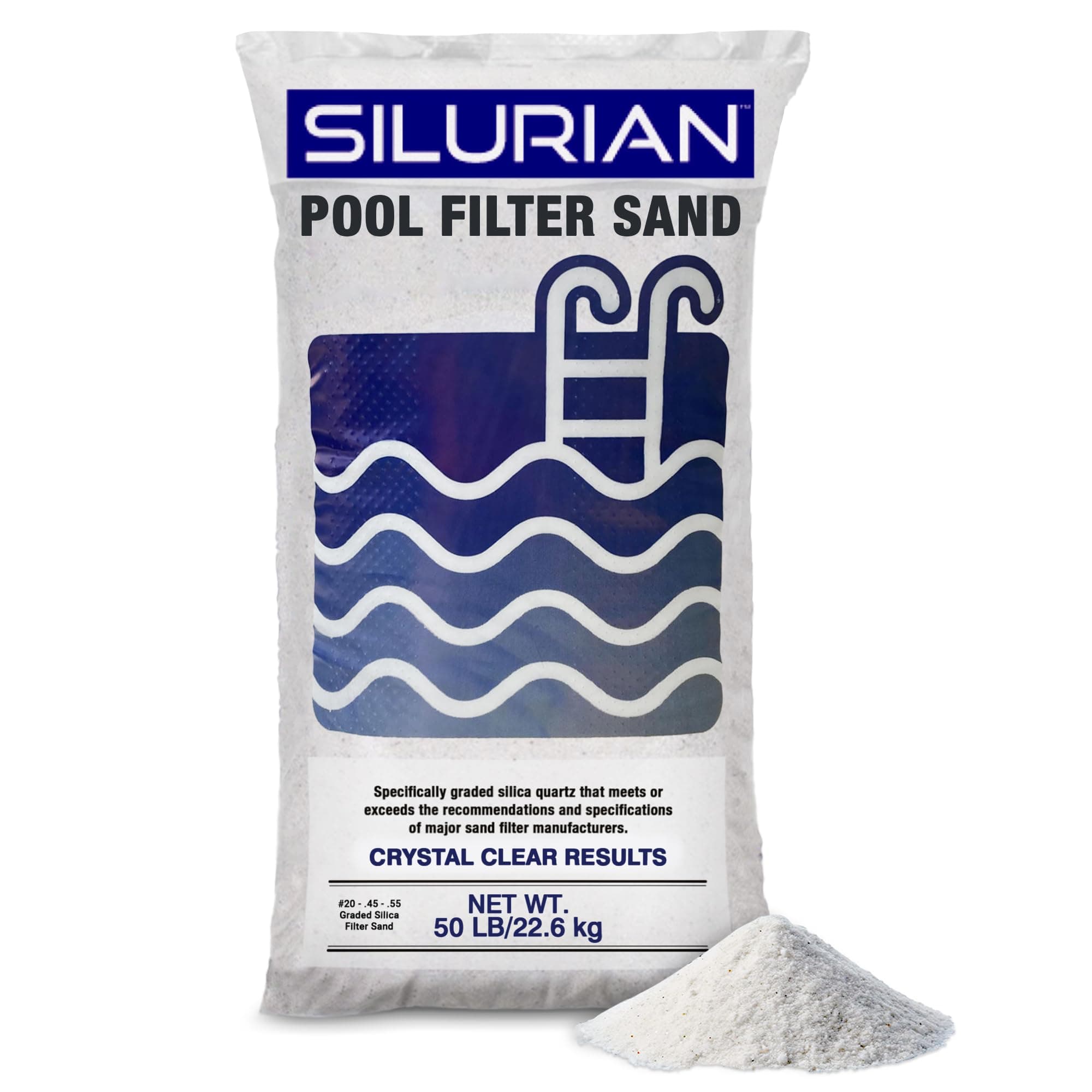 U.S. Silica Silurian 20-Grade Angular Filter Sand for Above-Ground & Inground Swimming Pools, 50 lb Bag – Washed & Screened for Cleaner Water, Enhances Filtration, Flow & Clarity