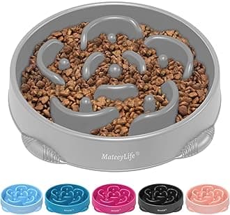 MateeyLife Large Slow Feeder Dog Bowls, Anti-Choking Puzzle Dog Food Bowls, Anti-Slip Interactive Feeding Slow Down Eating, Bloat Stop Maze Dishes for Large Breeds 4 Cups Gray