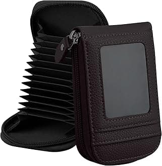 DKER Genuine Leather Mini Credit Card Case Organizer Compact Wallet with ID Window for Men And Women - 2 Pack Black+Coffee