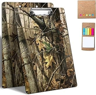 Plastic Clipboards, 9 x 12.5 Clip Boards with Low Profile Clip, Cute Clipboard Clip Board Stardard A4 Letter Size for Classroom,Office,Students,Women,Kids,with Notes,Camouflage Tree