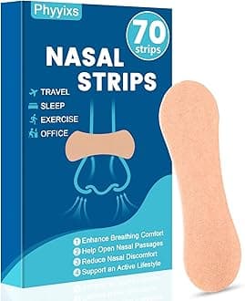 70 Pcs Nasal Strips，Extra Strength, Sweat-Proof Adhesive Performance Nose Strips for Breathing, Snoring, Sleeping, and Sports(Universal Fit Men/Women，Natural Color)