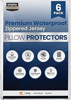 Utopia Bedding Waterproof Zippered Pillow Protectors King Size (20x38 Inches, White, 6-Pack), Premium Hotel Quality Pillowcase Covers, Machine Washable Pillow Encasements