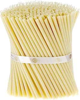 Danilovo Pure Beeswax Candles - No-Drip, Smoke-Less, Tall, Thin Taper Candles – Decorative Candles for Church Prayer, Decor or Birthday Candles – Honey Scented – 7.6 in, Ø 0.26 in (White, 100pcs)
