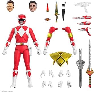 ULTIMATES! Mighty Morphin Power Rangers Red Ranger - 7" Power Rangers Action Figure with Accessories Classic TV Show Collectibles