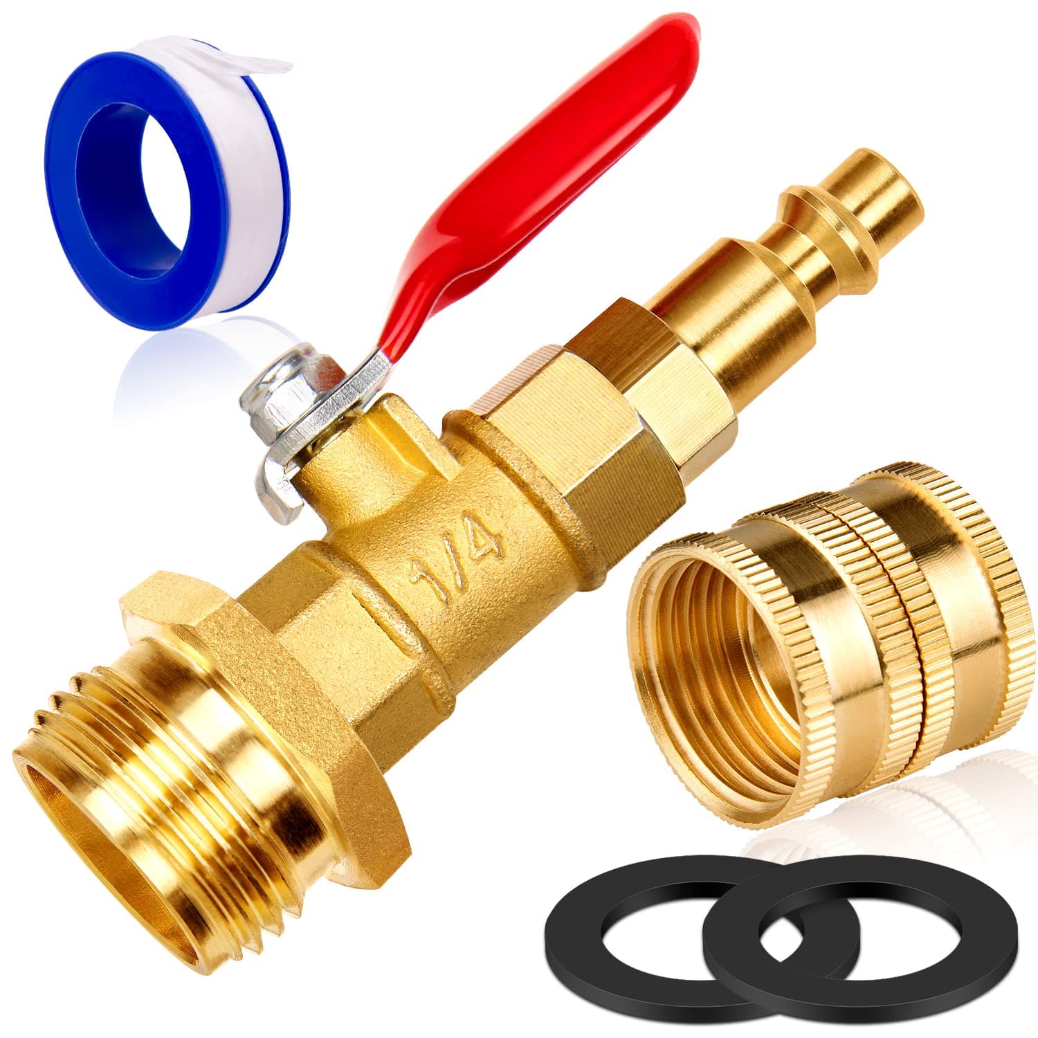 Dual Purpose Winterize Adapter with Quick Plug&3/4" GHT Thread, Brass Made Winterizing Quick Fitting with Ball Valve, Easy Blow Out Water to Winterize RV/camper/boat/trailer/Garden Hose Water Lines