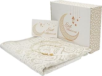 - Modefa Muslim Prayer Rug Islam - Ramadan Gifts Set with Prayer Mat & Tasbih Prayer Beads - Soft Plush Islamic Gifts for Women Muslim Gifts for Men - Luxury Velvet Gift Box Set (Paisley Vanilla White)