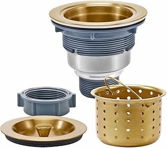 3-1/2 Inch Brass Sink Drain, Durable Stainless Steel Brass Kitchen Sink Drain Assembly Kit with Sink Strainer Waste Basket/Strainer Assembly/Sealing Lid for Standard Kitchen Sink