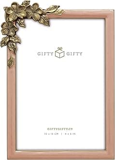 GIFTY GIFTY Vintage Thin Boarder Floral Photo Frame / 4x6 in | for Vertical and Horizontal Display on Tabletops | Perfect for Home Decor, Wedding, Graduation, Or Milestone Photos (Pink)
