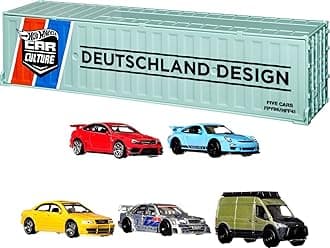 Hot Wheels Premium Car Culture Deutschland Design Container Set, 5-Pack of German 1:64 Scale Vehicles, New & Vintage, for Adult Collectors