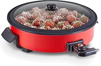 Dash Family Size Skillet - Electric Skillet for Multi-Purpose Cooking - Nonstick Cooking Surface - Tempered Glass Lid & Cool-Touch Handles - 6-Quart Capacity, Makes 24 Cups - 14", Red