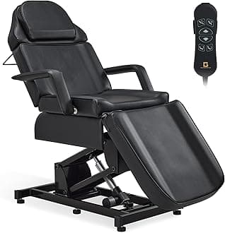 BarberPub Fully Electric Facial Bed with 3 Motor for Esthetician, Electric Tattoo Chair for Client, Facial Bed for Esthetician, Electric Adjustment 2751 (Black, Height (Flat): 25.2"–37")