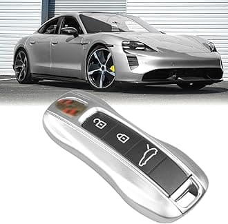 Jaronx Compatible with Porsche Key Fob Cover, Compatible with Porsche Cayenne Panamera Key Fob Cover 2018-2024, Compatible with Carrera Taycan Accessories 2020-2024 (Dolomite Silver-New)