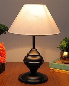 Homesake ® Black Metal Incandescent Table Lamp,for Living Room,Modern Bedside Light with Printed Shade,Decorative Night Lamp for Bedroom,Study,Office,Home Decor Lighting,E27 Holder,Urn,(Beige)