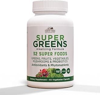 Country Farms Super Greens Capsules, Whole Food Dietary Supplement, 32 Super Foods, 30 servings.