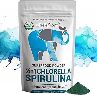 Chlorella Spirulina Powder Organic | Super Greens Powder and Smoothie Mix | Rich in Chlorophyll for Immune Support and Energy | Raw Vegan Protein | Spirulina Chlorella Powder | 50 Servings
