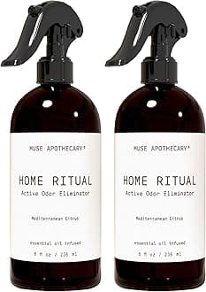 Muse Apothecary Home Ritual Active Odor Eliminator Spray - Odor Eliminator for Home - Furniture Deodorizer Spray & Bathroom Odor Eliminator - Essential Oil Air Freshener - 8oz, Mediterranean Citrus