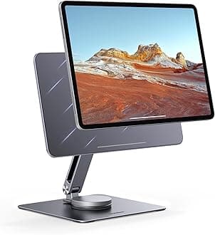 UGREEN Magnetic iPad Pro 12.9 Stand Desk Holder Swivel 360° Rotating Foldable Adjustable Height Portable Travel Mount Aluminum Compatible with iPad Pro 12.9 Inch 2022/2021/2020/2018, Air 13 2024