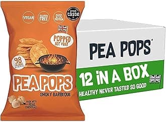 Pea Pops Healthy Protein Chips - Delicious Chikpea Crisps Less Fat, Low Calorie, Gluten Free, Vegan Protein Snacks, Popped (Not Fried) 23g (Pack of 12, Smokey BBQ)