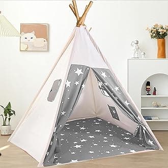 Teepee Tent for Kids Indoor Tents With Inner Pocket,Unique Reinforcement Part - Foldable Play Tent Canvas Childrens Tents for Girls & Boys,Portable Indoor/Outdoor Tipi Play Tent