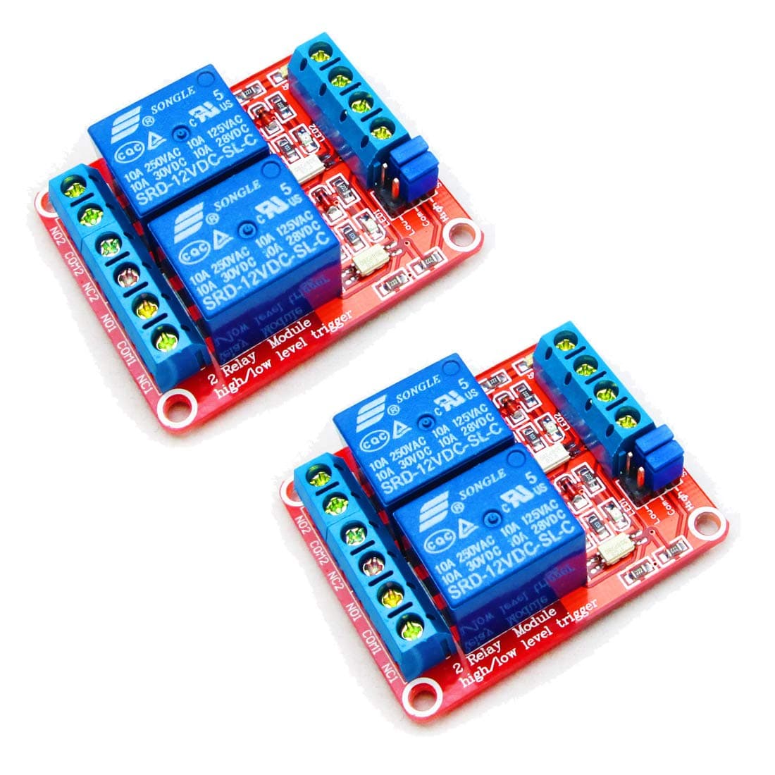2pcs DC 12V 2 Channel Relay Module with Isolated Optocoupler High and Low Level H/L Level Trigger Module Triggered by DC 12V