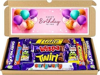 Happy Birthday Chocolate Gift Hamper, Letterbox Chocolate Selection Box of 10 Fullsize Dairy Milk Chocolate bars, ideal 13th 16th 18th 21st Birthday Gifts For her (Pink)