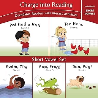 Charge into Reading Decodable Books (Stage 1): 5 Short Vowel Decodable Readers to Help Kindergarten and First Grade Beginning Readers Learn to Read (One Short Vowel Sound Per Book)