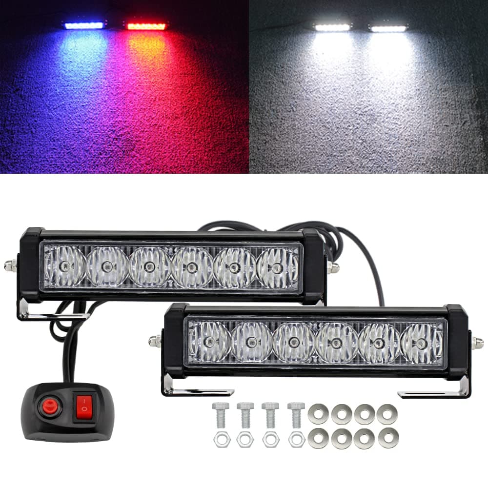 - STDYSUN LED Emergency Strobe Lights Bar 2Pcs Red Blue Change White Double Color Warning Police Grille Lights Bar Surface Mount Fit for Motorcycle POV Utility Construction Vehicle and Tow Truck Van