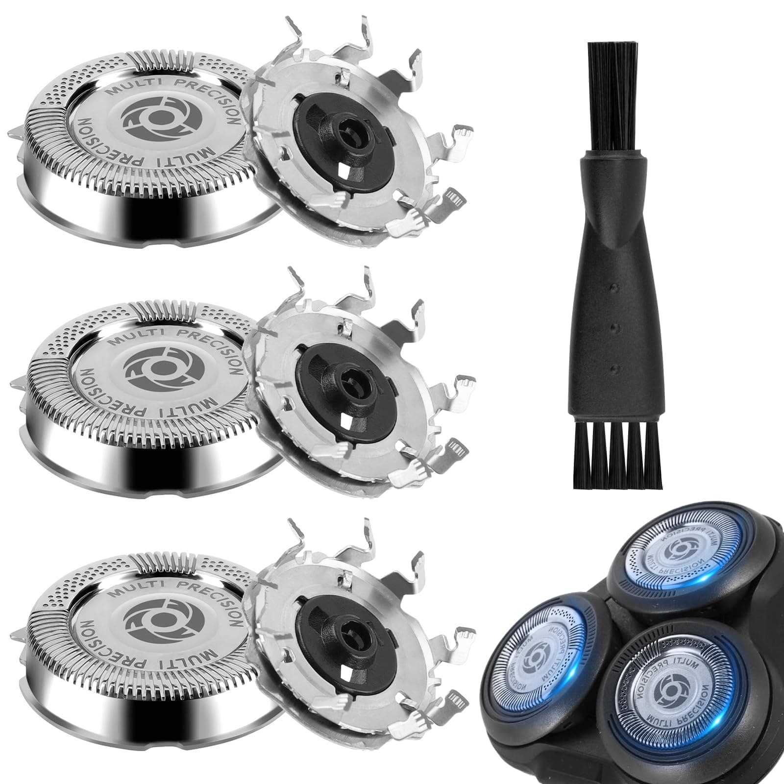 3 Pack Replacement Shaver Heads Compatible with Philips, Series 5000, Dual Blade Replacement Head Shaver Heads Replacement with Cleaning Brush