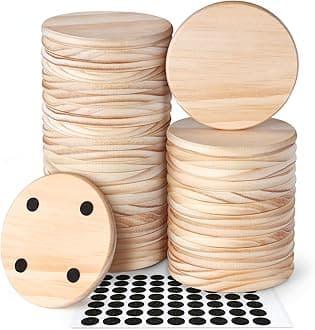 36 Pieces Unfinished Wood Coasters, GOH DODD 4 Inch Wooden Blanks with Non-Slip Pads for Laser Engraving Wood Burning Staining Painting Decoupage Housewarming Gifts Wedding Crafts Education, Round