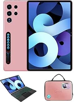 Smart Tablet S24 Ultra Tablet with Keyboard/Case and EWB Handbag, 10.1-inch HD Display, 12GB RAM 512GB ROM, Dual Camera, SIM 5G Network Android WiFi GPS Slim Tab (Pink)