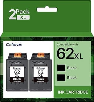 62XL Black Ink Cartridges for HP 62 XL, Compatible for Envy 5540 5541 5542 5543 5544 5545 5546 5547 5548 5640 5642 5644 7640 OfficeJet 200 250 5740 5742 5744(2 Black)