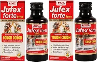 AIMIL Jufex Forte Syrup - 100ml (Pack of 2) | Ayurvedic Herbal Syrup for Tough Cough, Sore Throat, Congestion and Respiratory Wellness | Non-Alcoholic & No Drowsiness
