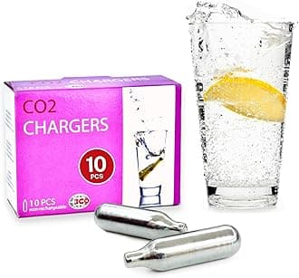 ICO 10-Pack 8g CO2 Cartridge for Sparkling Water Maker, CO2 Non-Threaded Canisters for Soda Syphon - Premium Quality Food-Grade Chargers