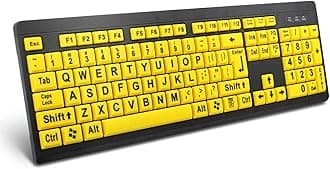 Large Print Computer Keyboard Wired USB High Visibility Keyboard, Elderly High Contrast Keyboard, US Layout-Oversized Letter for Visually Impaired Low Vision Individuals (Yellow+Black)